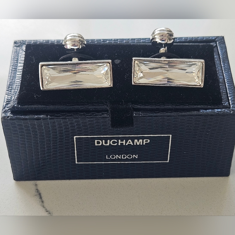 Duchamp London Silver Swarovski Crystal Cufflinks 1"